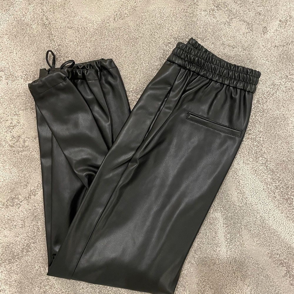 ZARA Black Faux Leather Joggers